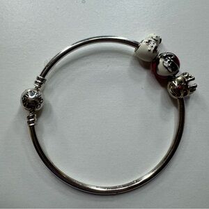 Pandora Bangle Bracelet with 3 Christmas Charms